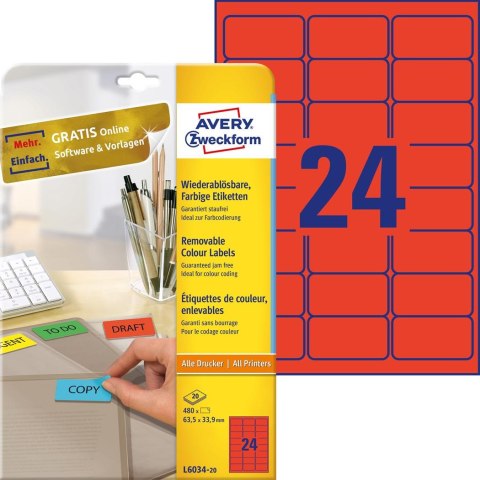 Usuwalne etykiety kolorowe 63,5 x 33,9 mm, czerwone etykiety papierowe ...